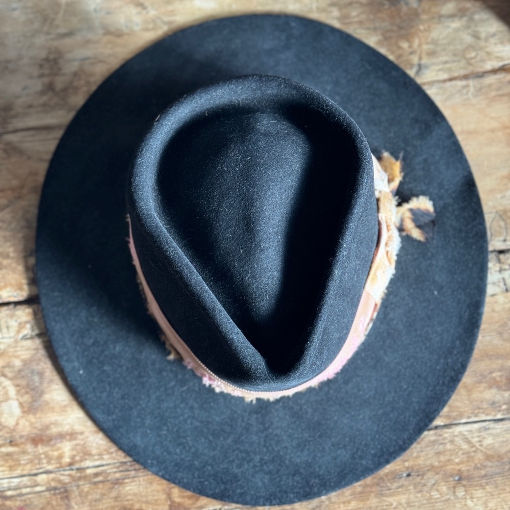 Teressa Foglia 100x beaver felt black flat brim fedora hat 7 3/8 59 Nick Fouquet - Picture 3 of 5